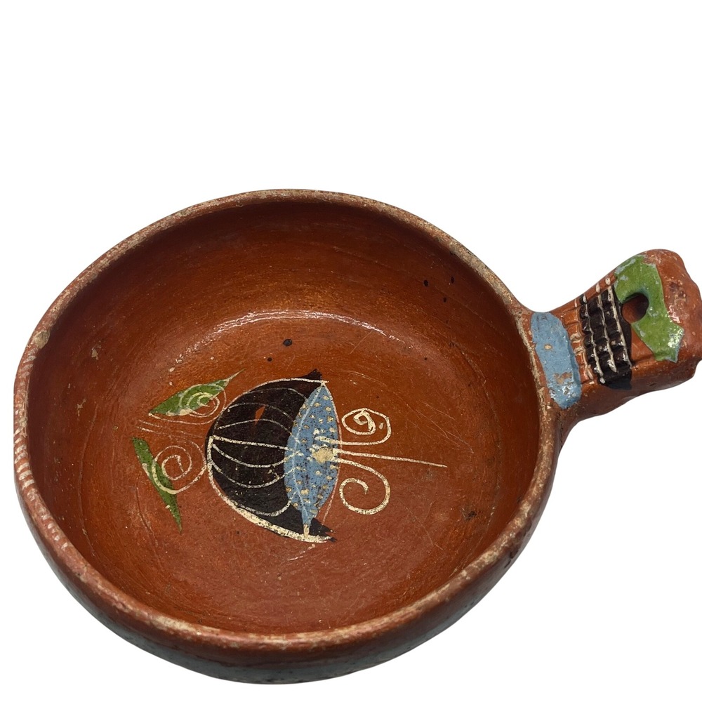 Vintage HECHO‎ EN MEXICO Redware Pottery Serving Bowl Hand-made Painted